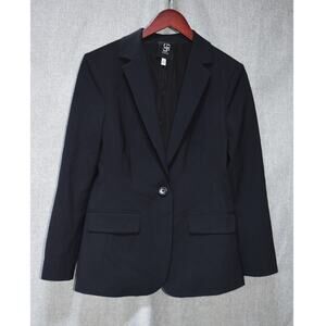 Barneys New York CO-OP Black Wool Blend One-Button Blazer Size 8